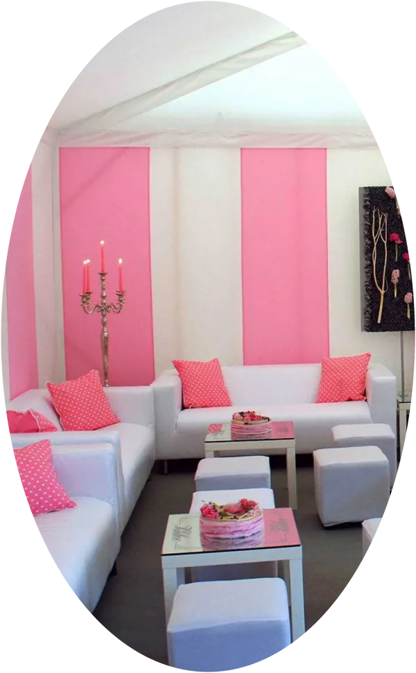 Baby shower lounge in pink and white